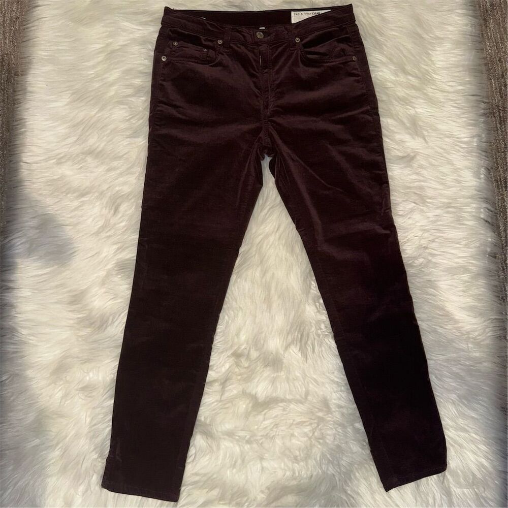 Rag & Bone Women's Velvet Corduroy Skinny 10 inch Capri Pants Wine Size 31 Goth